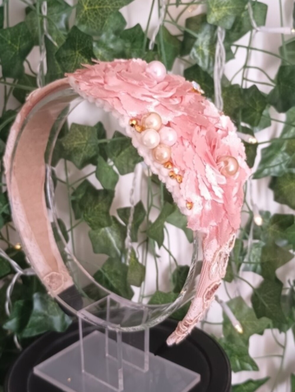 Luxury Pink Rose Fabric -Headband- Handmade Floral Hair Accessory.